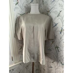 Pinkettes Beige Short Sleeve Top Vintage Shoulder Pads Size Large